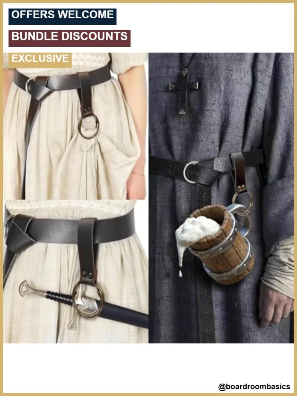 5Pc Renaissance Corset Belt Kit Medieval Dice Pouch Potion Bottle PU Leather
